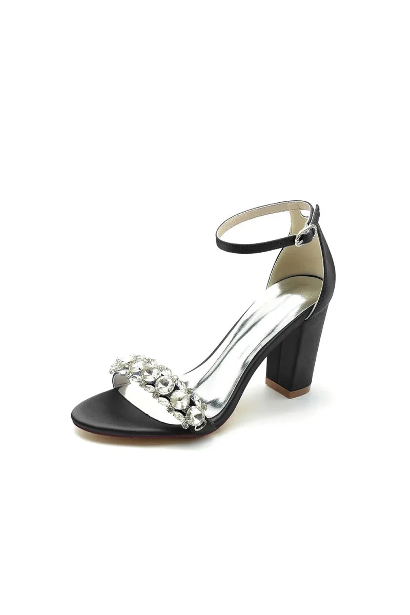 Crystal Embellished Open Toe Ankle Strap Pumps