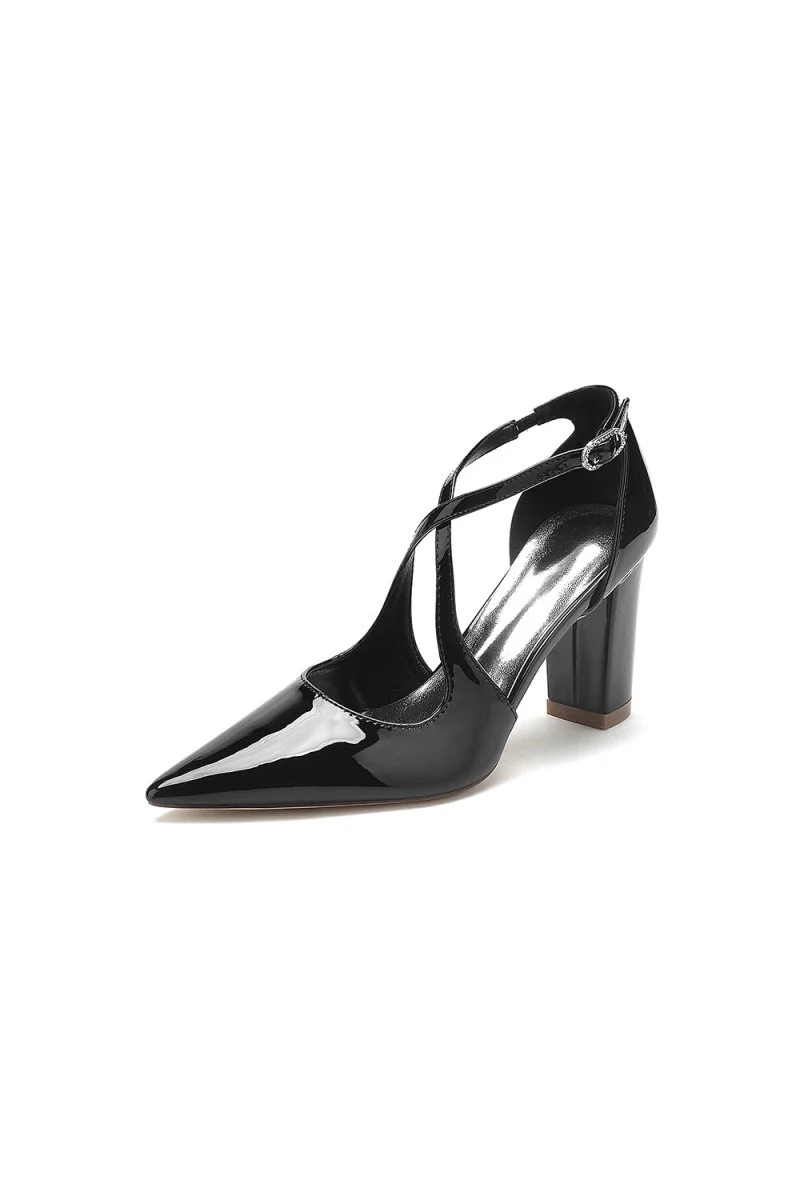 Rose Pink High Heels with Crossed Straps and Metal Buckle U22014-108