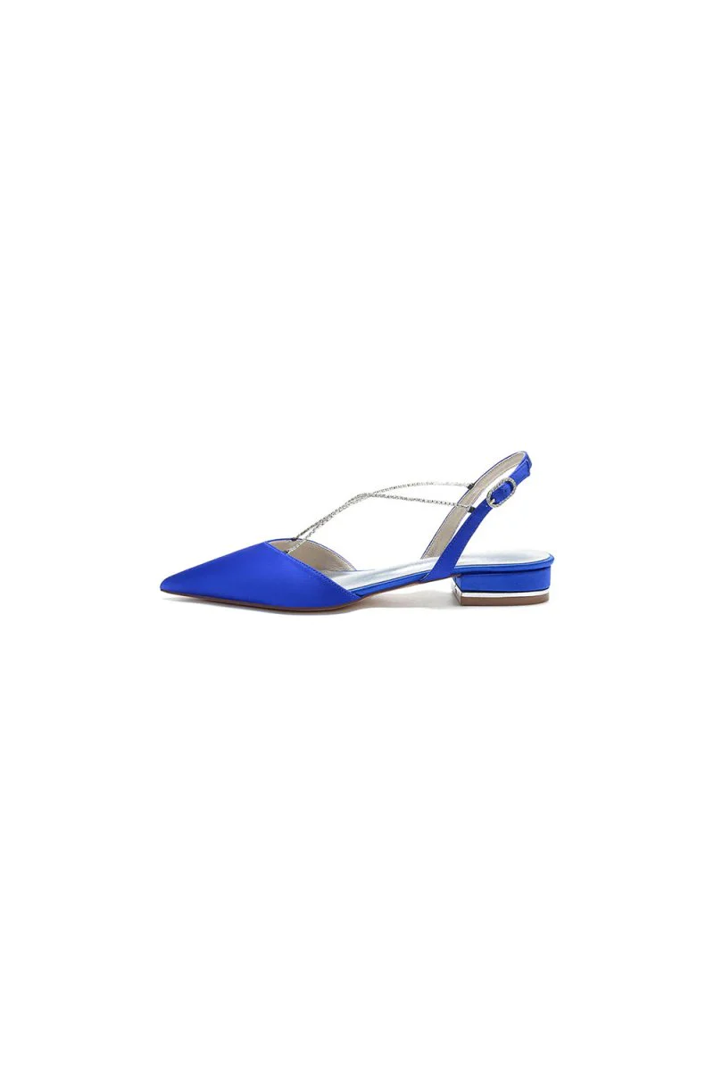 Satin Pointed Toe Beading Buckle Kitten Heels