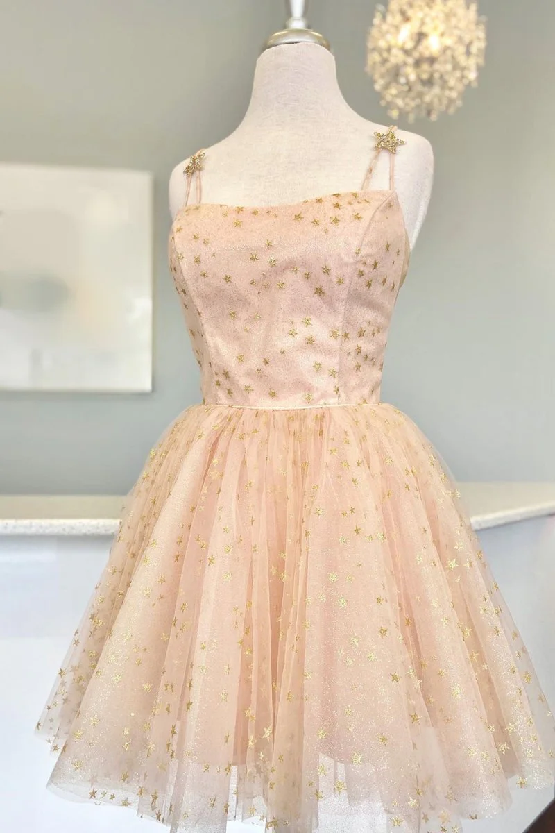 A-Line Spaghetti Straps Lace up Short Black Tulle Above Knee Homecoming Dresses