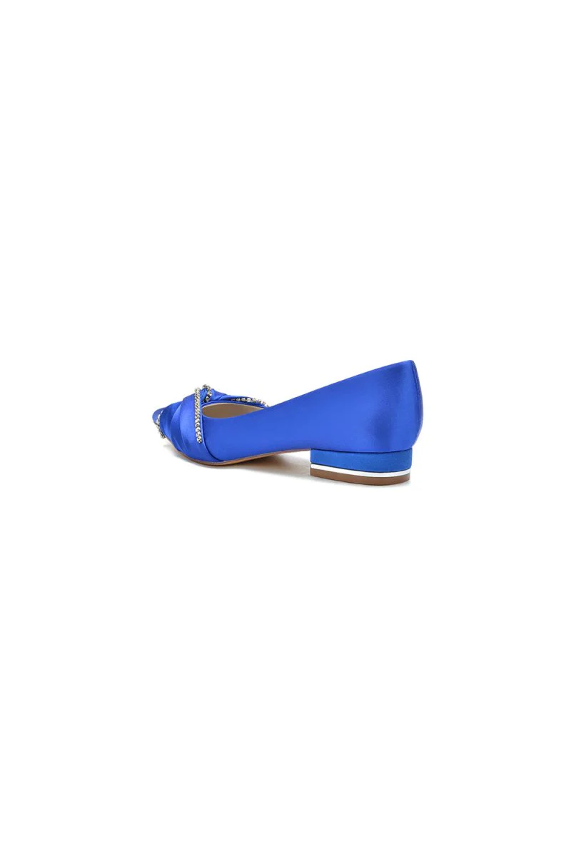 Beading Pointed Toe Satin Kitten Heels