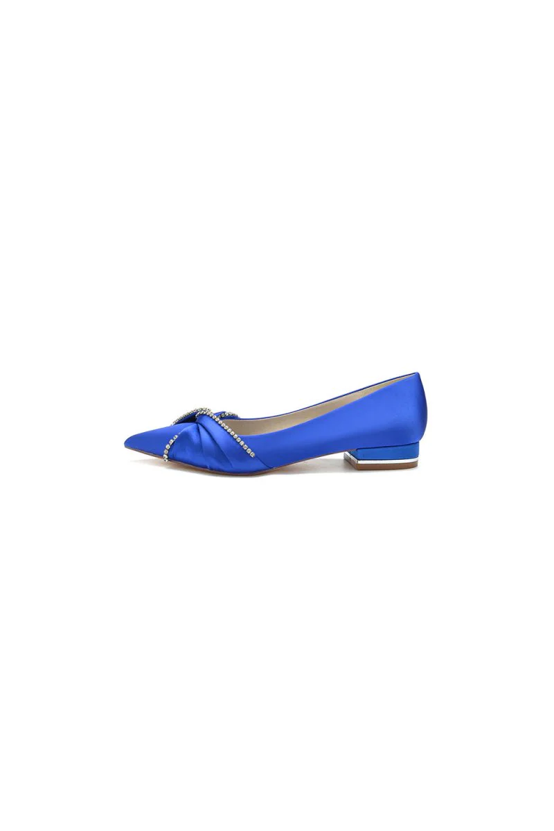 Beading Pointed Toe Satin Kitten Heels