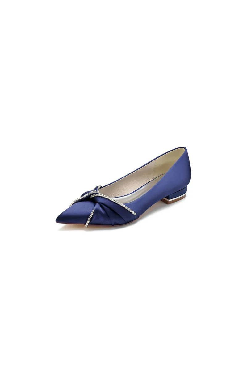 Beading Pointed Toe Satin Kitten Heels