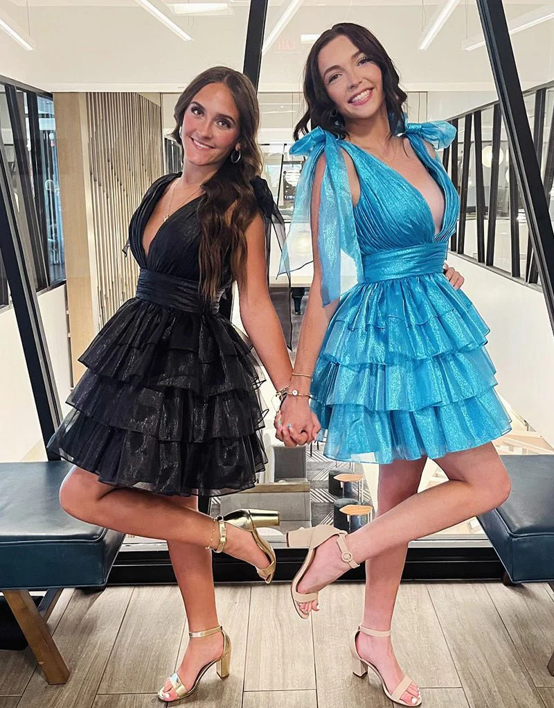 Joleen | Trendy A-Line Tiered Homecoming Dress with Bow