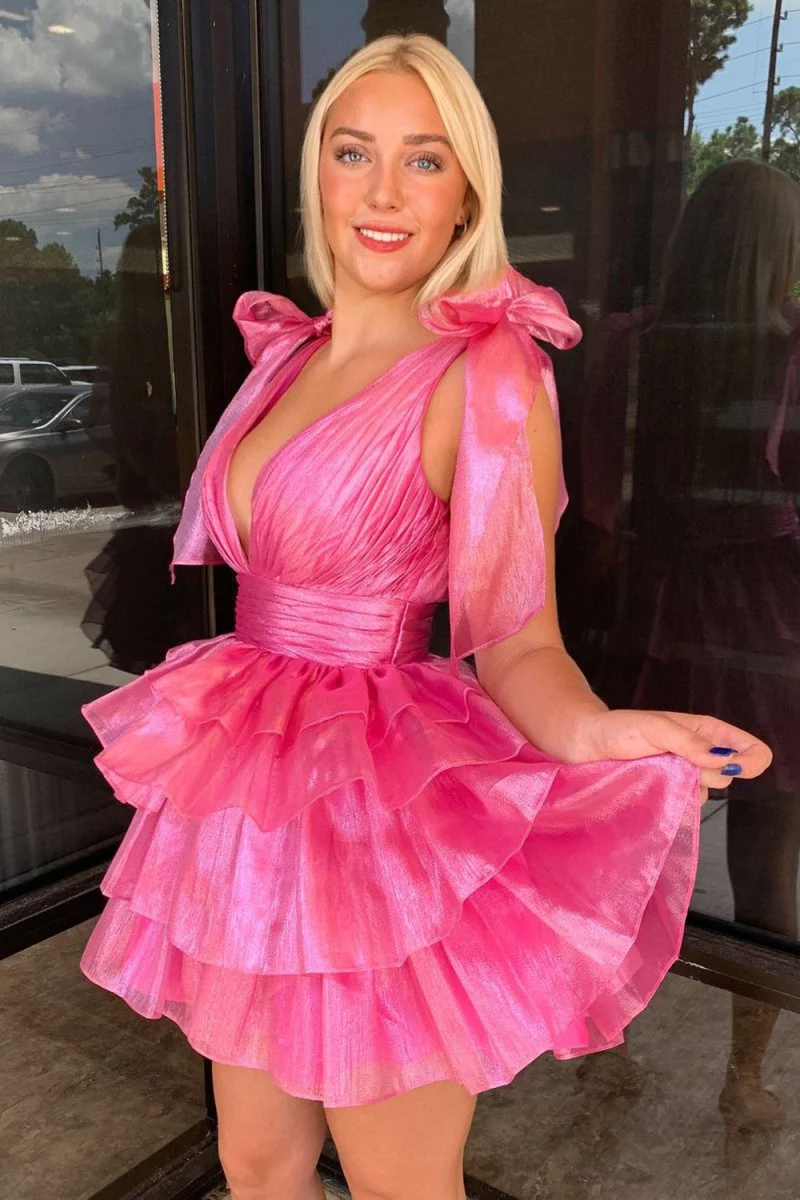 Joleen | Trendy A-Line Tiered Homecoming Dress with Bow