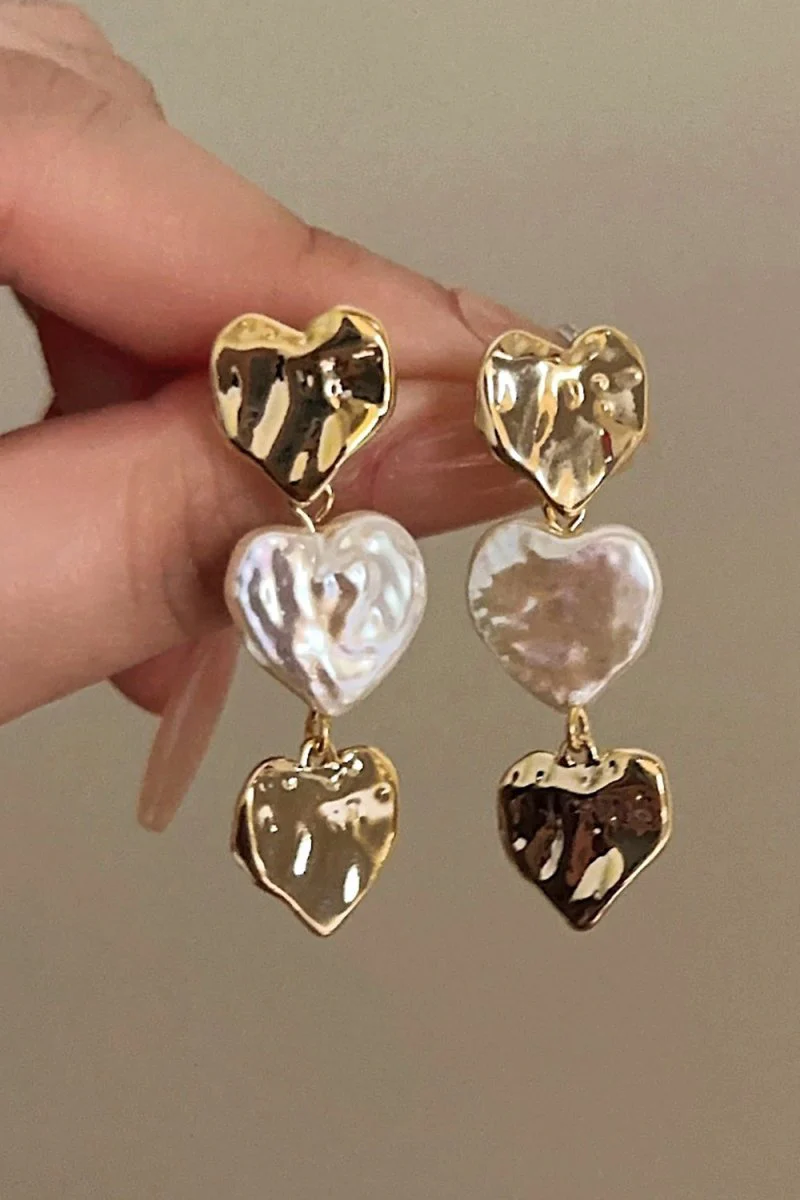 Gold Heart Shape Pearl Earrings