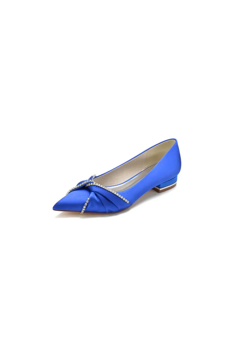 Beading Pointed Toe Satin Kitten Heels