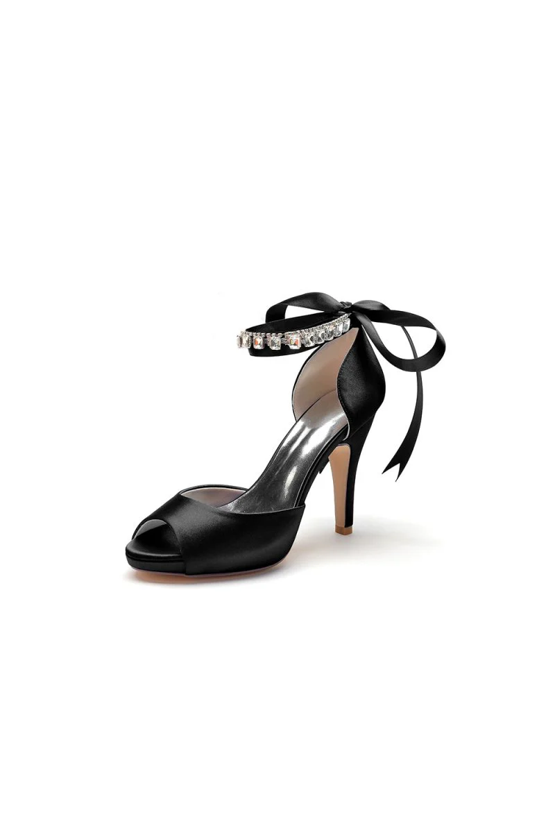 Peep Toe Stiletto Heels with Ankle Rhinestone Strap