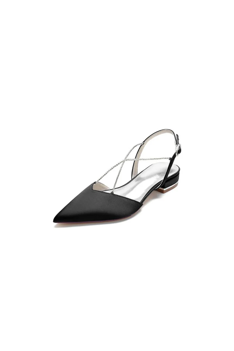 Satin Pointed Toe Beading Buckle Kitten Heels