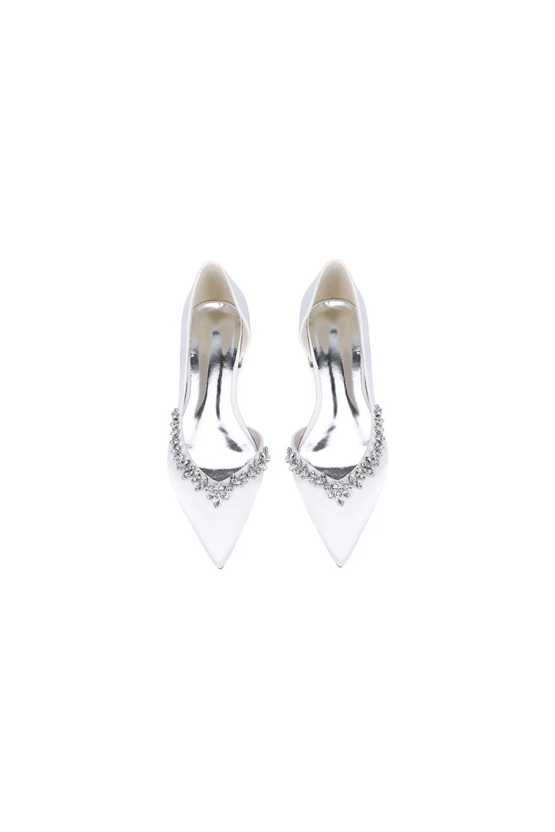 Silver Satin High Heels with Crystal Embellishments 18448-11YK