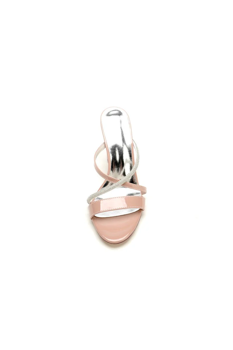 Nude Pink and Silver High-Heeled Sandals