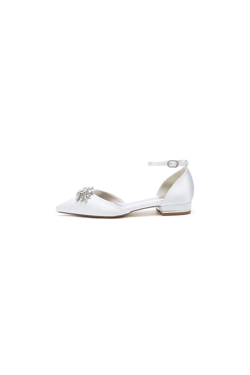 Pointed Toe Rhinestone Ankle Strap Kitten Heels