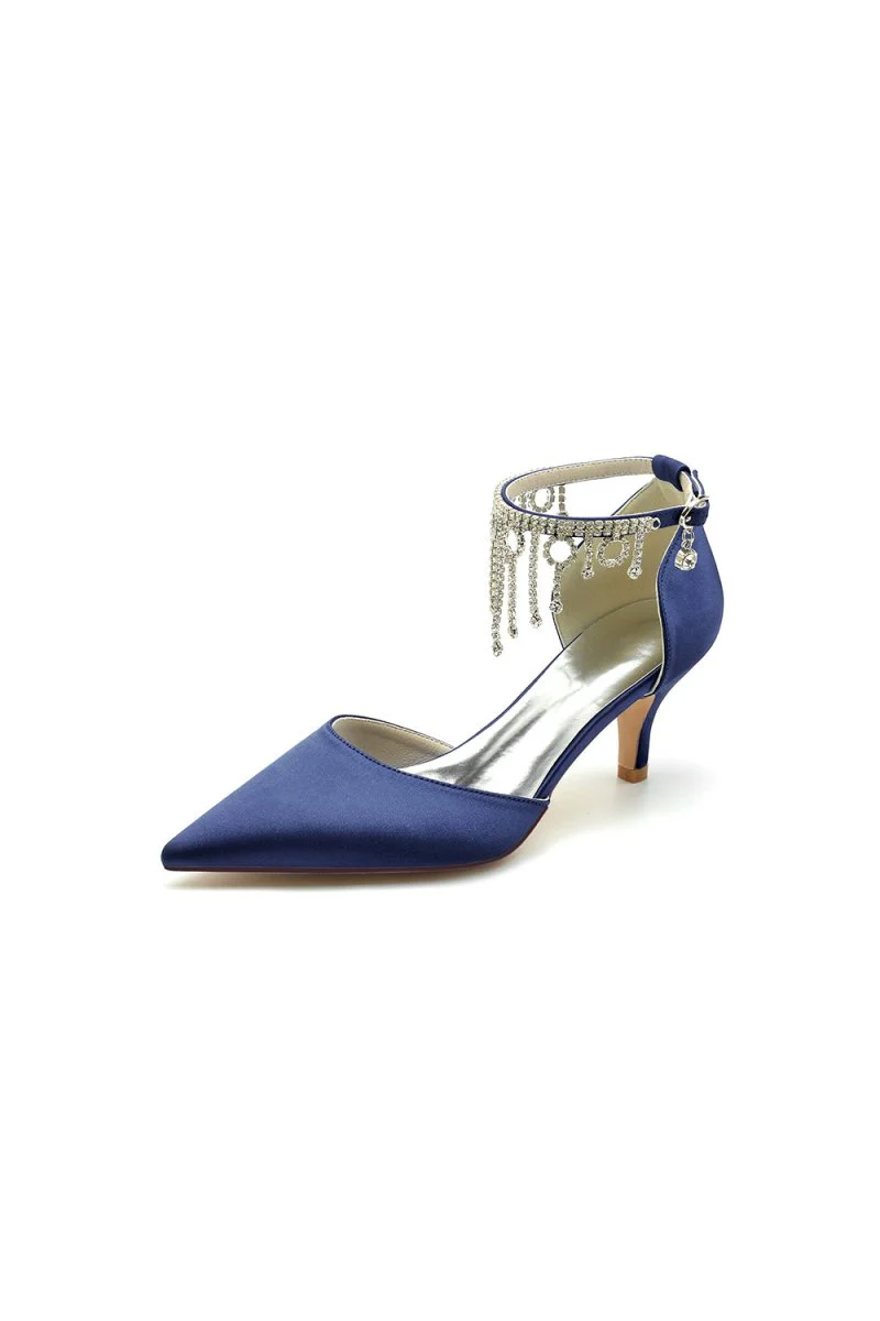 Pointed Toe Ankle Strap Party Shoes with Rhinestone