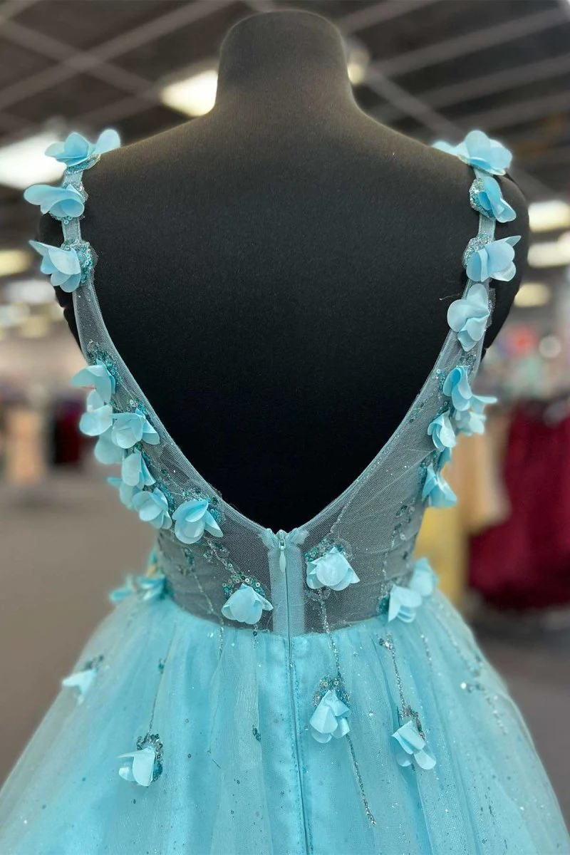 Jubilee | Tiffany Blue 3D Floral Lace Sweetheart Backless A-Line Short Party Dress