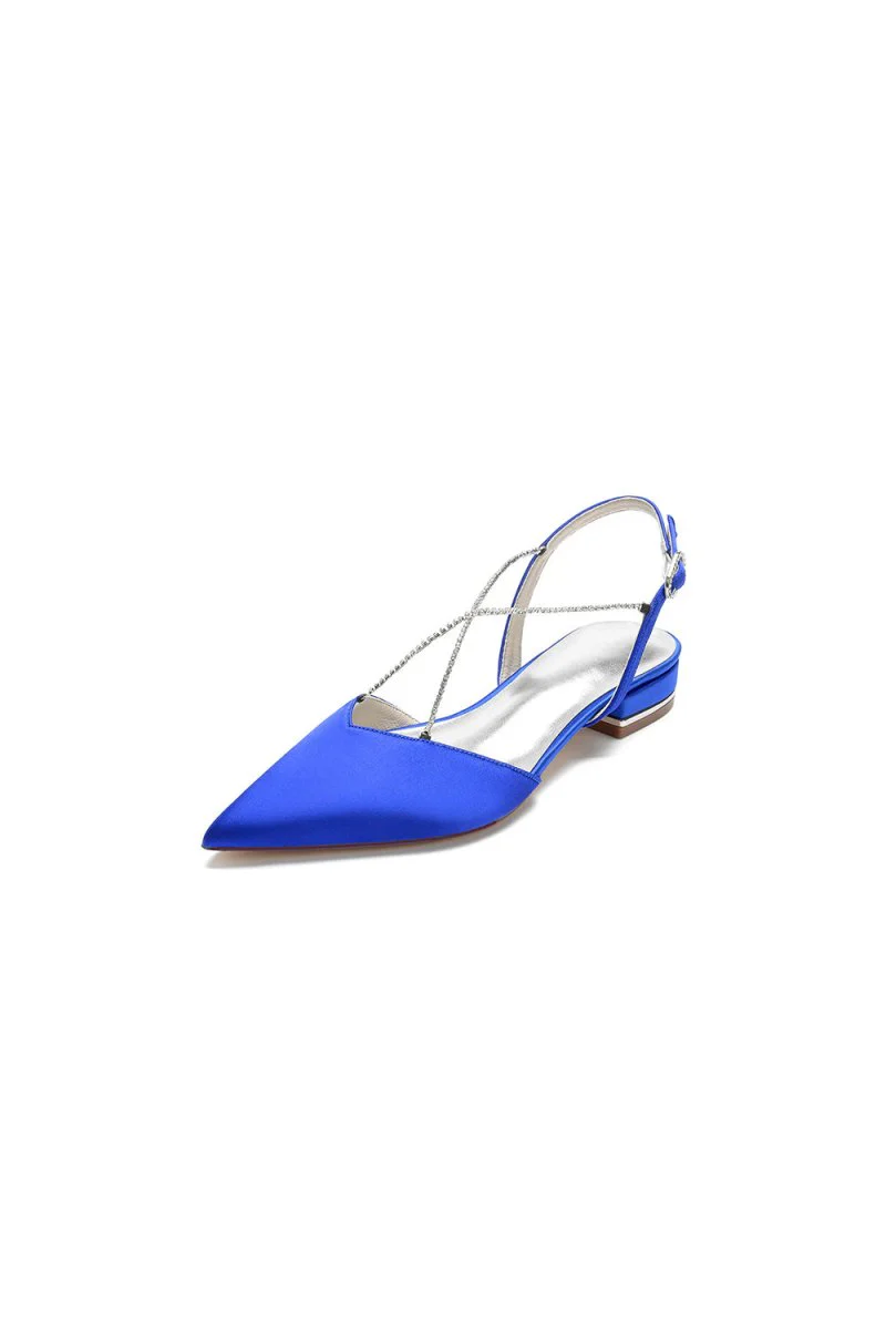Satin Pointed Toe Beading Buckle Kitten Heels