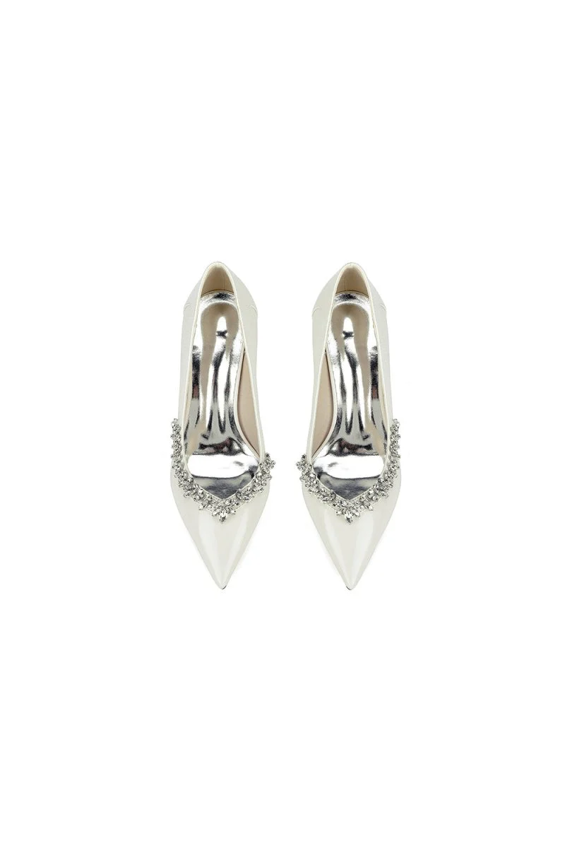 Ivory High Heels with Crystal-Embellished Metal Accent