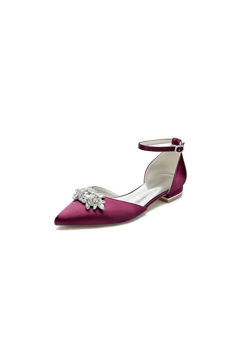 Pointed Toe Rhinestone Ankle Strap Kitten Heels