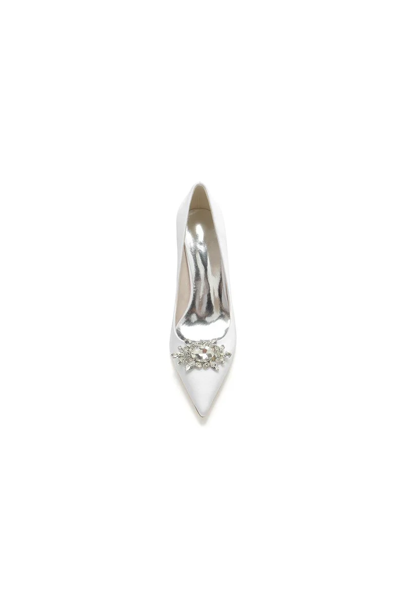 Pointed Toe Chunky Heels with Rhinestone
