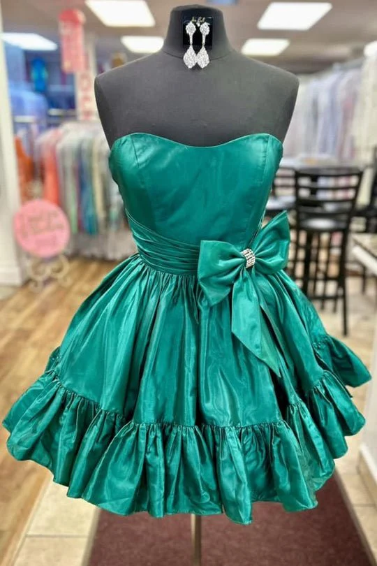 Hinako | Pink Strapless Ruffle Homecoming Dress with Bow