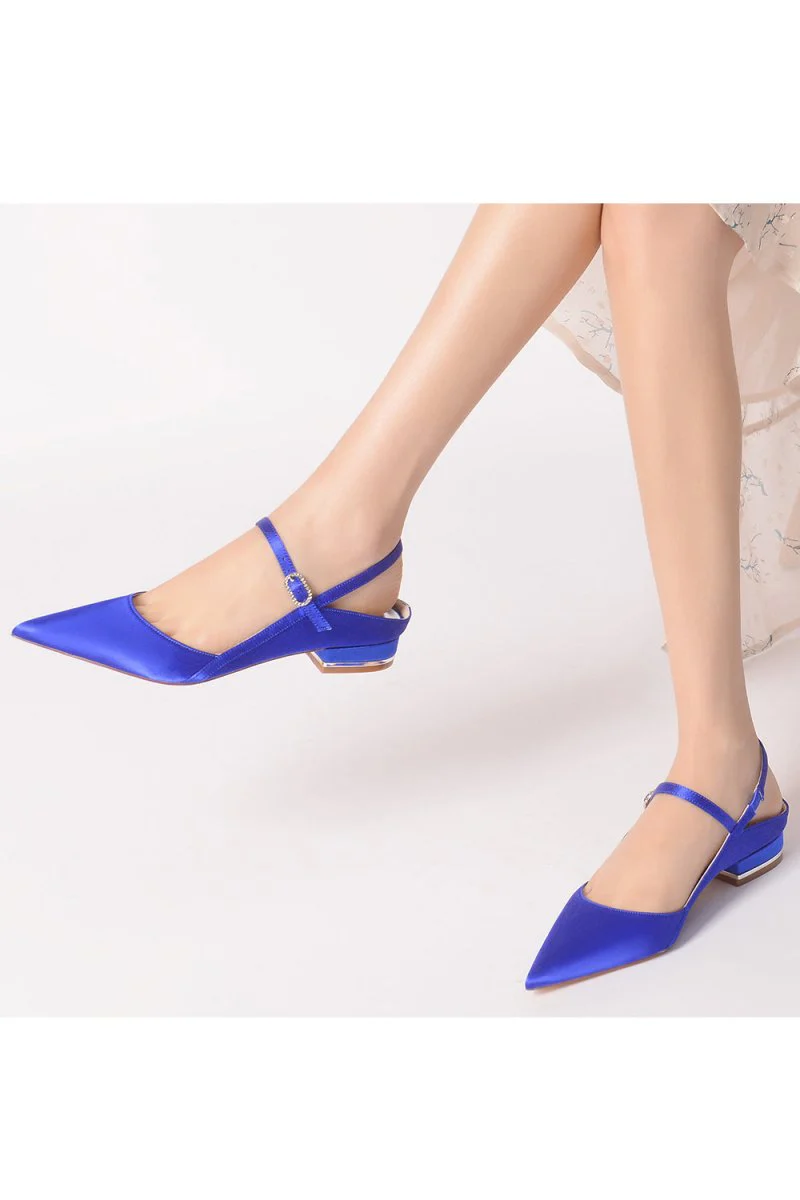 Satin Pointed Toe Buckle Kitten Heels
