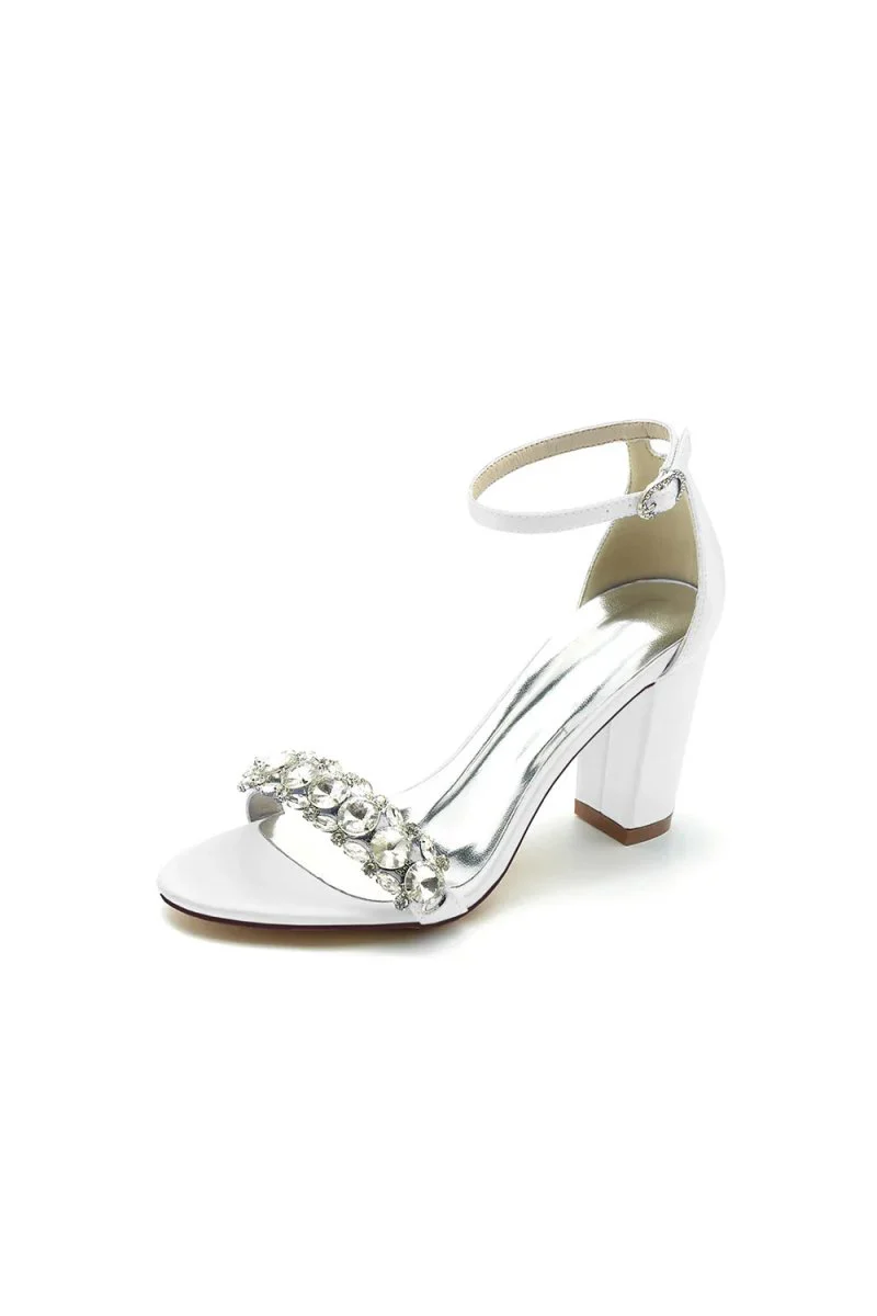 Crystal Embellished Open Toe Ankle Strap Pumps