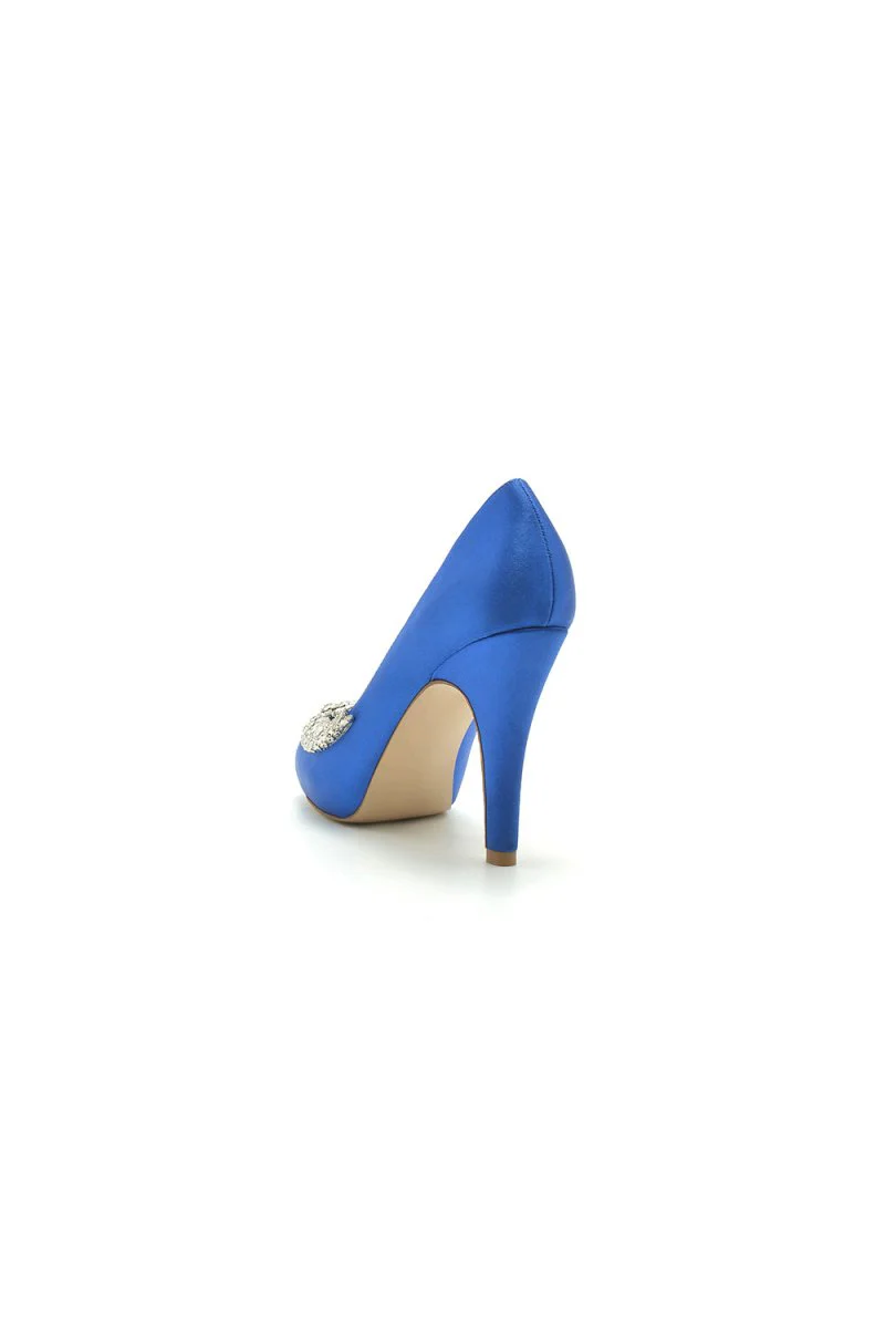 Satin Peep Toe Slip-on Rhinestone High Heels