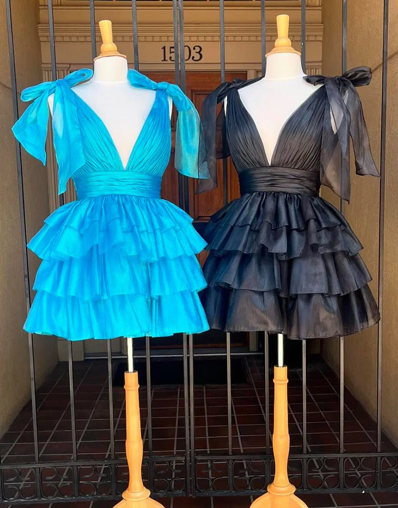 Joleen | Trendy A-Line Tiered Homecoming Dress with Bow