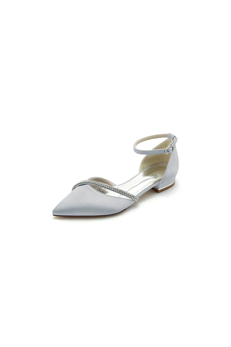 Pointed Toe Beaded Ankle Strap Kitten Heels