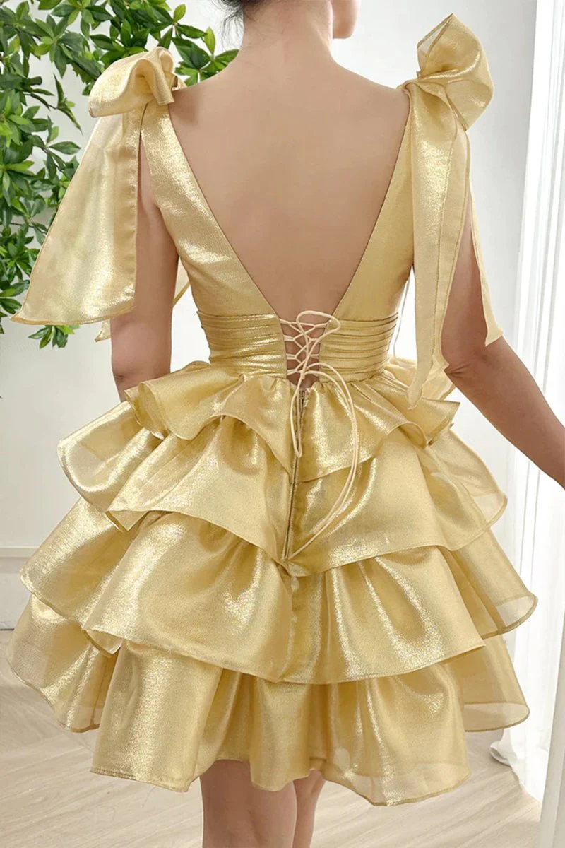 Joleen | Trendy A-Line Tiered Homecoming Dress with Bow