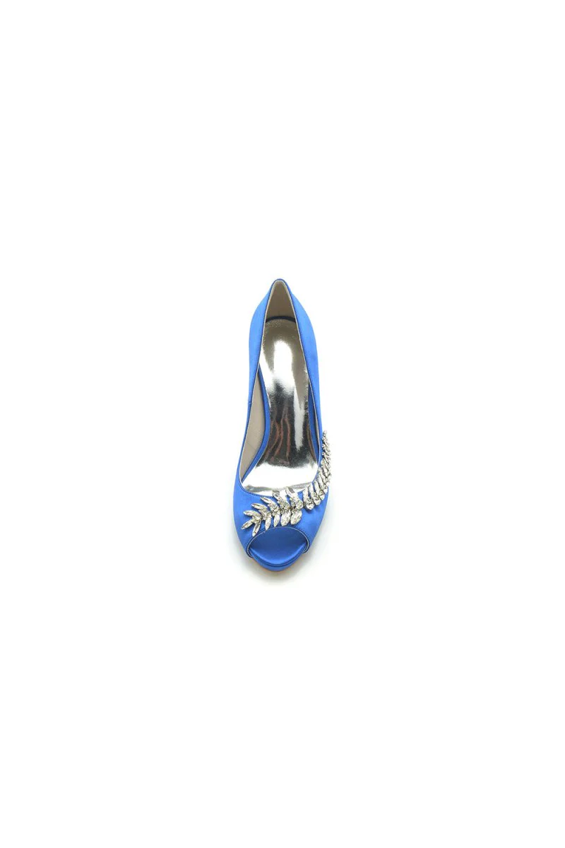 Satin Peep Toe Slip-on Rhinestone High Heels