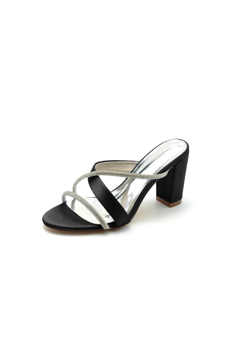 Black Satin High-Heeled Sandals