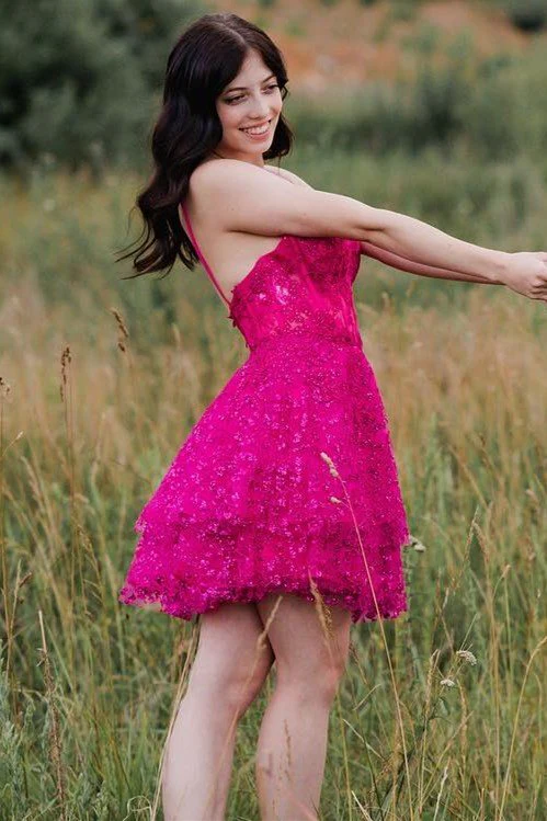 Heiden | A-Line Spaghetti Straps Short Homecoming Dress with Appliques