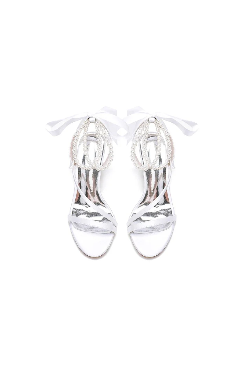 Pearl Open Toe Ankle Strap High Heels