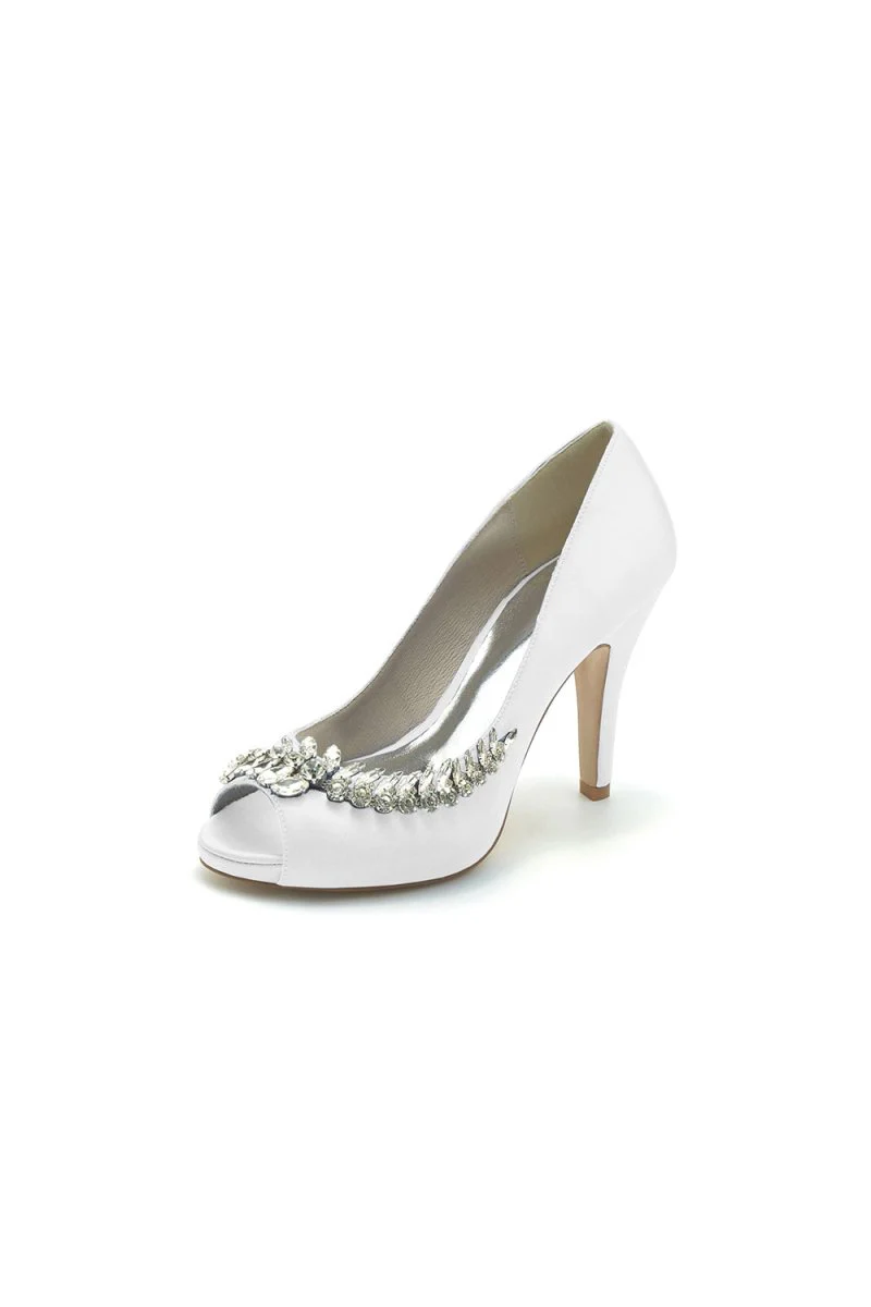 Satin Peep Toe Slip-on Rhinestone High Heels