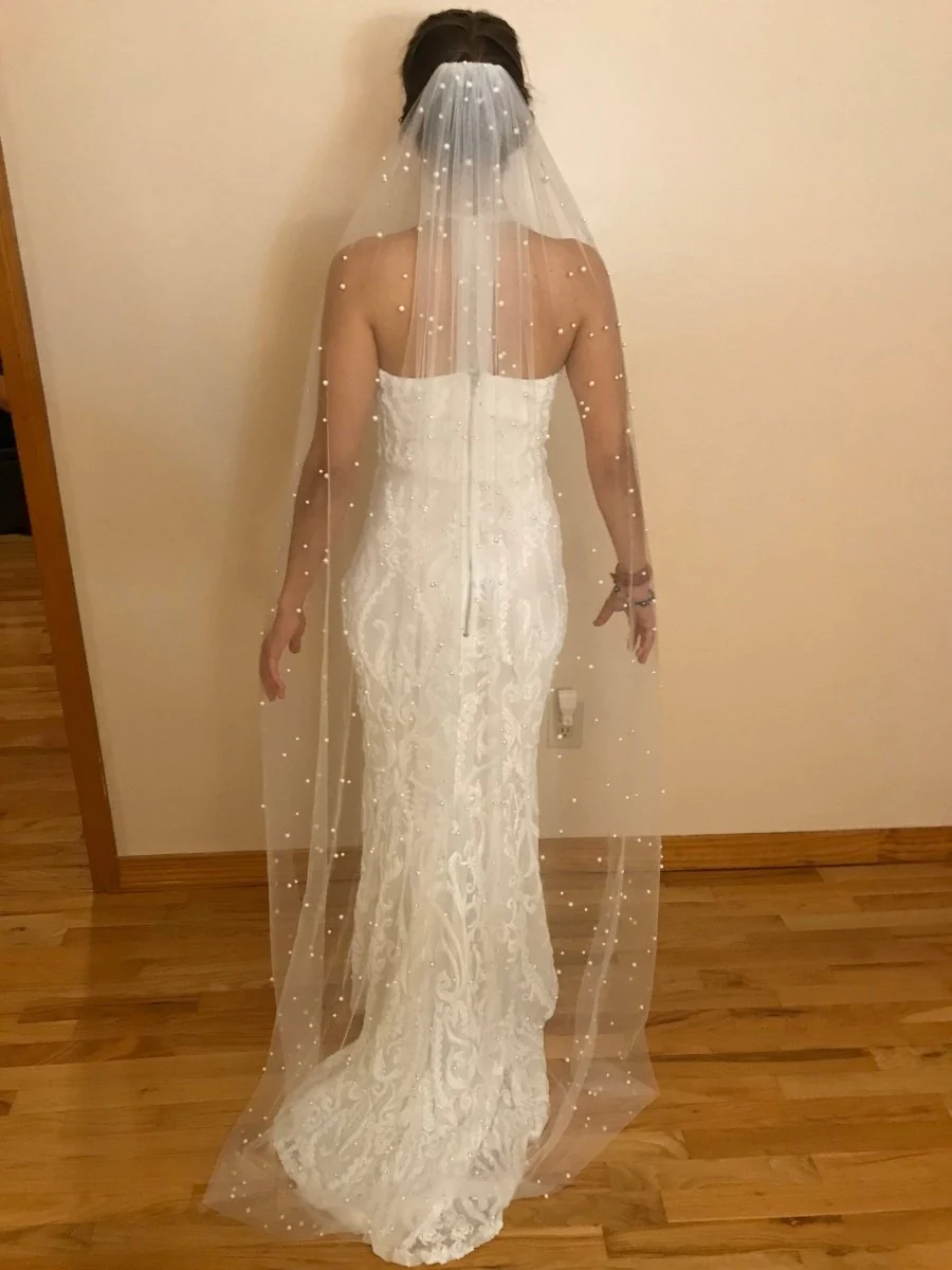 Vintage Lace Tulle Pearl Bridal Veil Wedding Veil