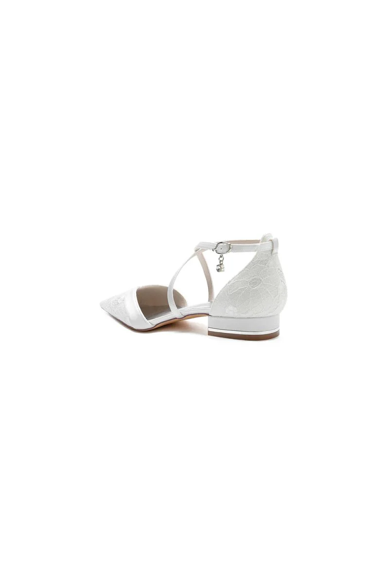 Pointed Toe Lace Ankle Strap Kitten Heels