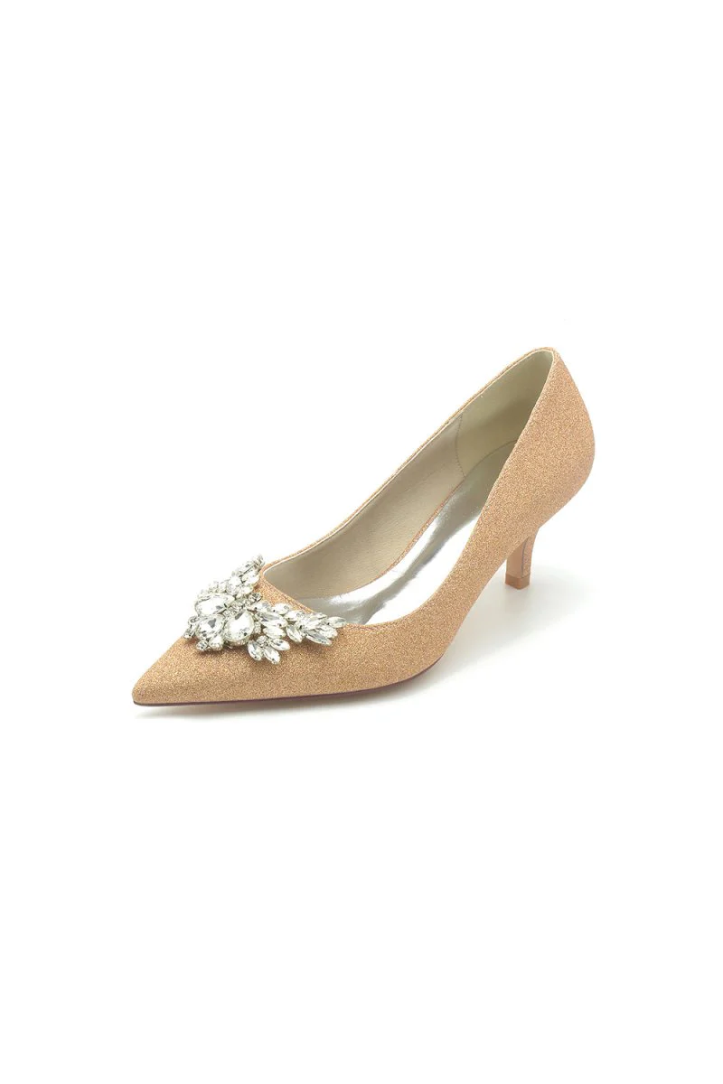 Pointed Toe Silver Wedding Shoes with Rhinestone