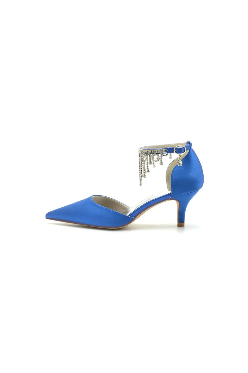 Pointed Toe Ankle Strap Party Shoes with Rhinestone