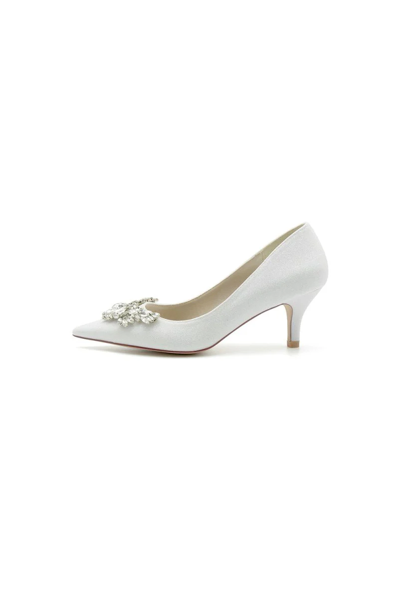 Pointed Toe Silver Wedding Shoes with Rhinestone