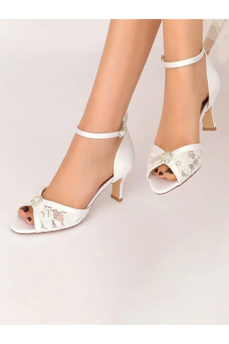 Lace Beaded Peep Toe Imitated Silk High Heels