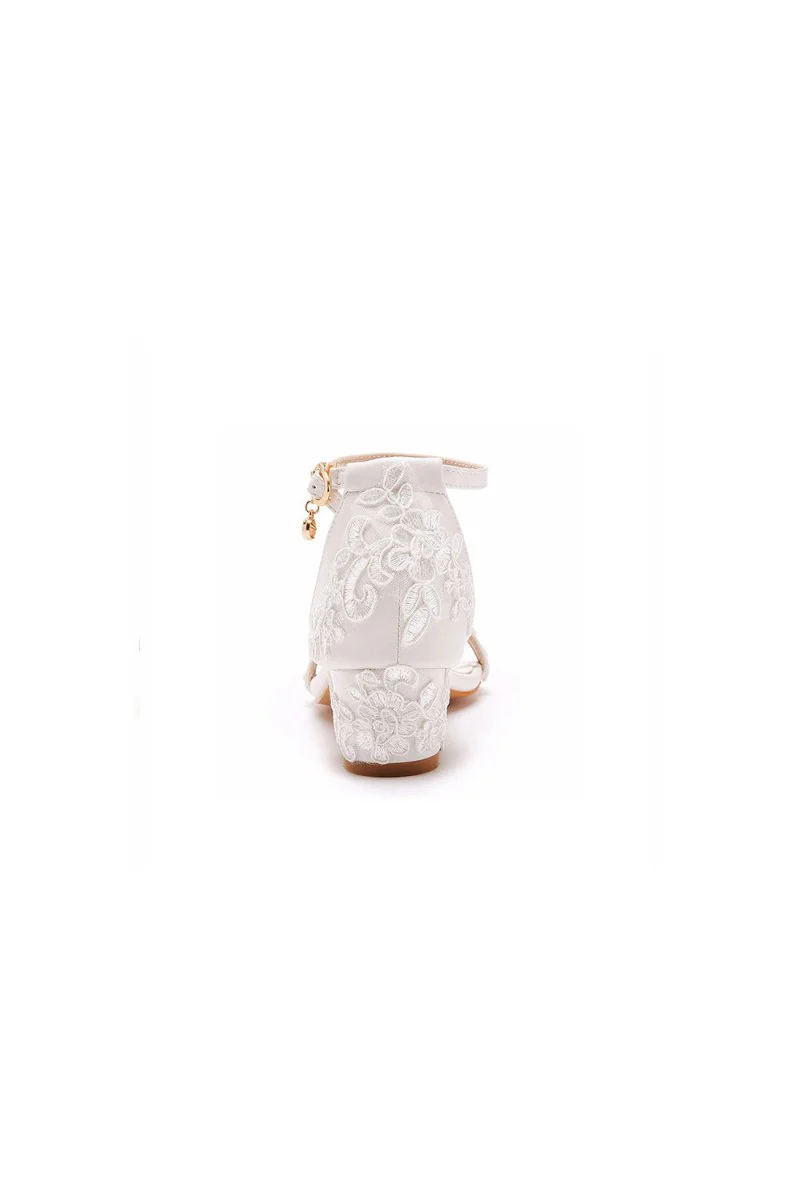 Elegant White Lace Open Toe Ankle-strap Block Heels