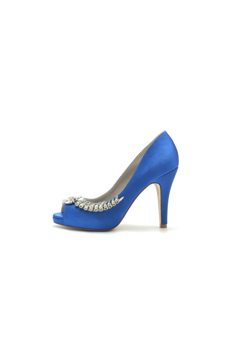 Satin Peep Toe Slip-on Rhinestone High Heels