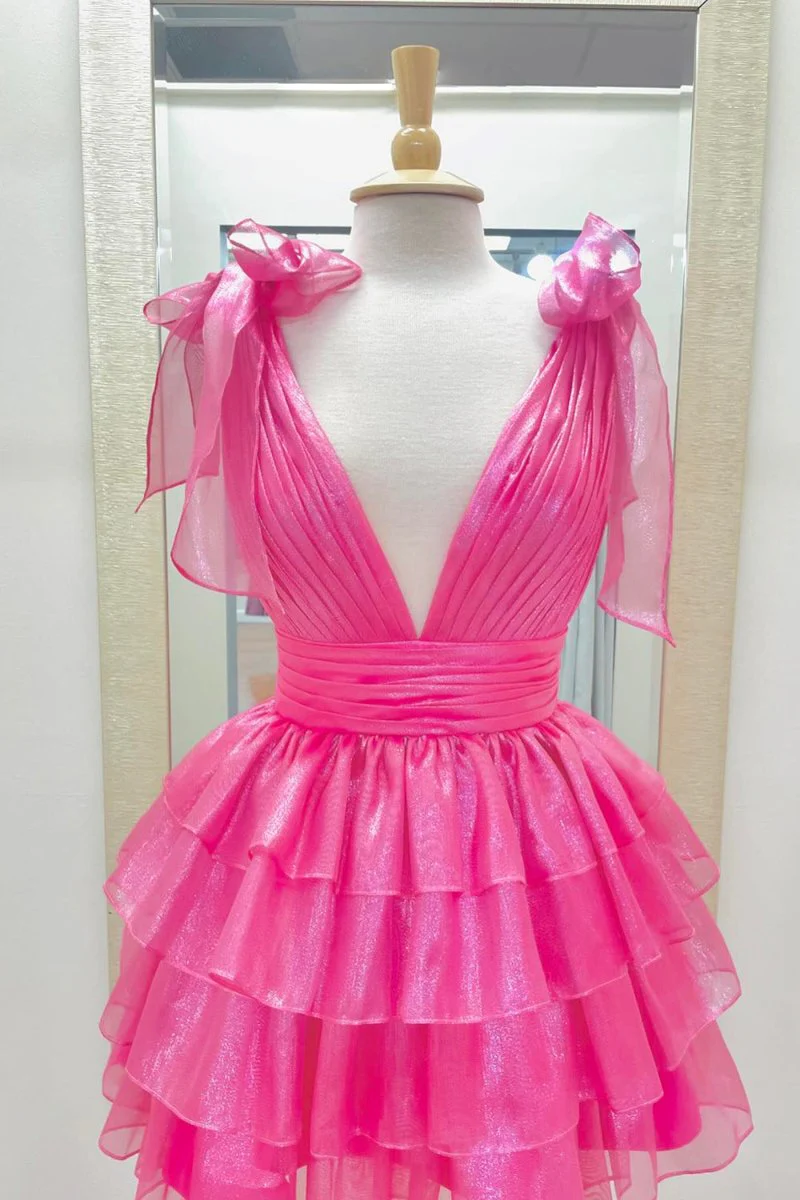 Joleen | Trendy A-Line Tiered Homecoming Dress with Bow