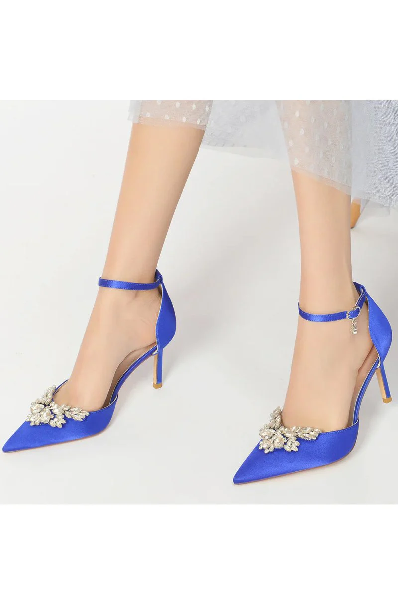 Pointed Toe Crystal Party Ankle Strap Heels Shoes