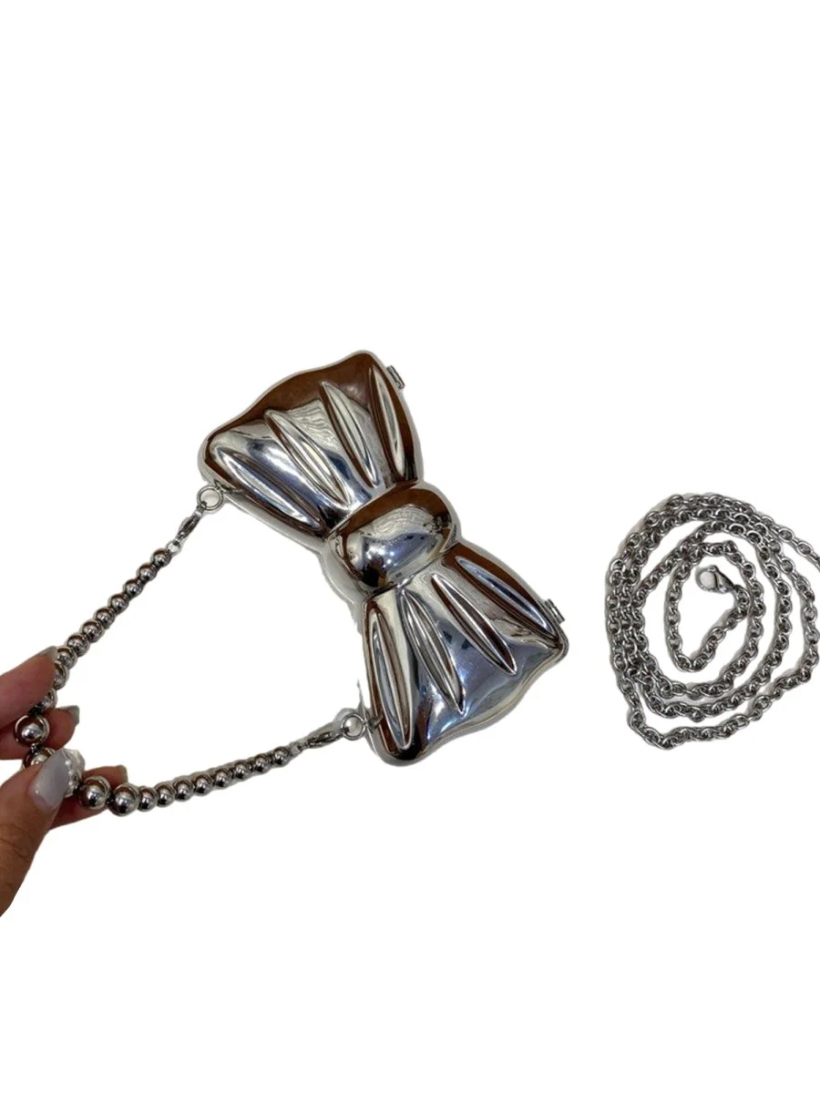 Women’s Silver Bow Clutch Mini Evening Bags