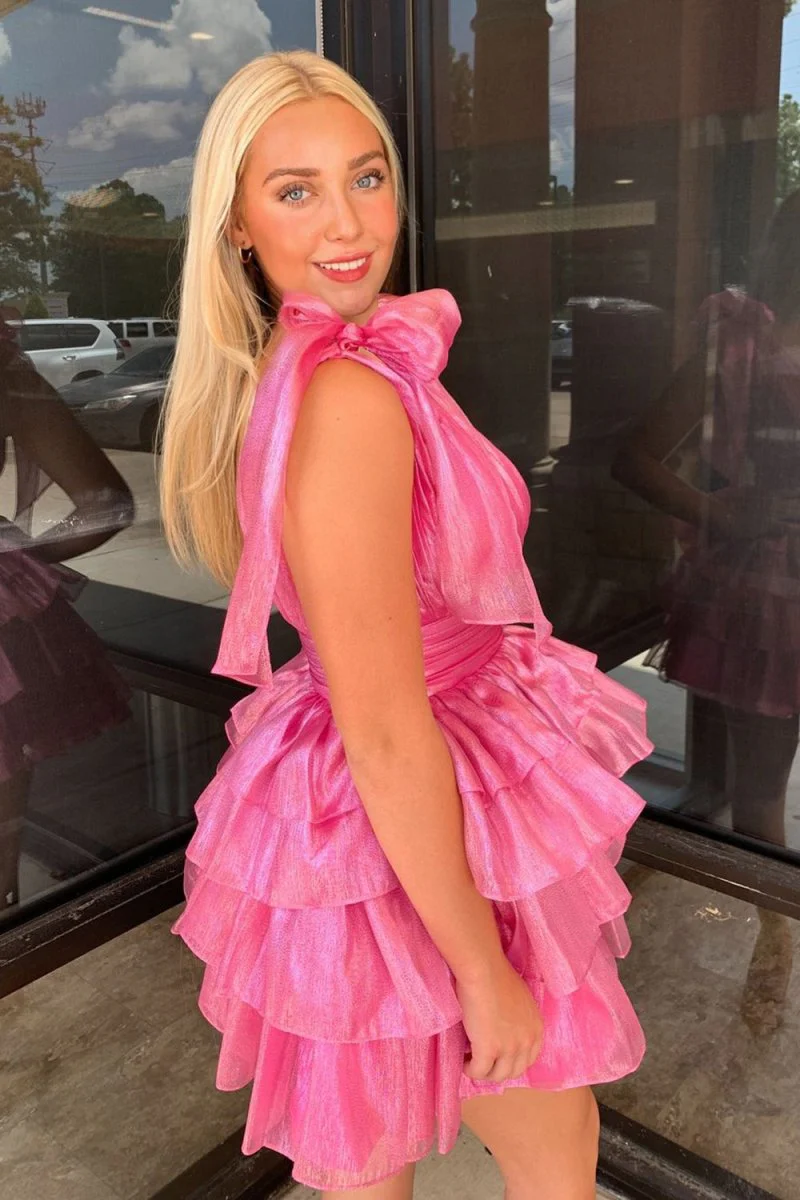 Joleen | Trendy A-Line Tiered Homecoming Dress with Bow
