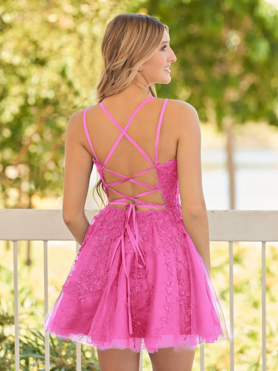 Elara | A-Line Lace Spaghetti-Straps Black short Homecoming Dress