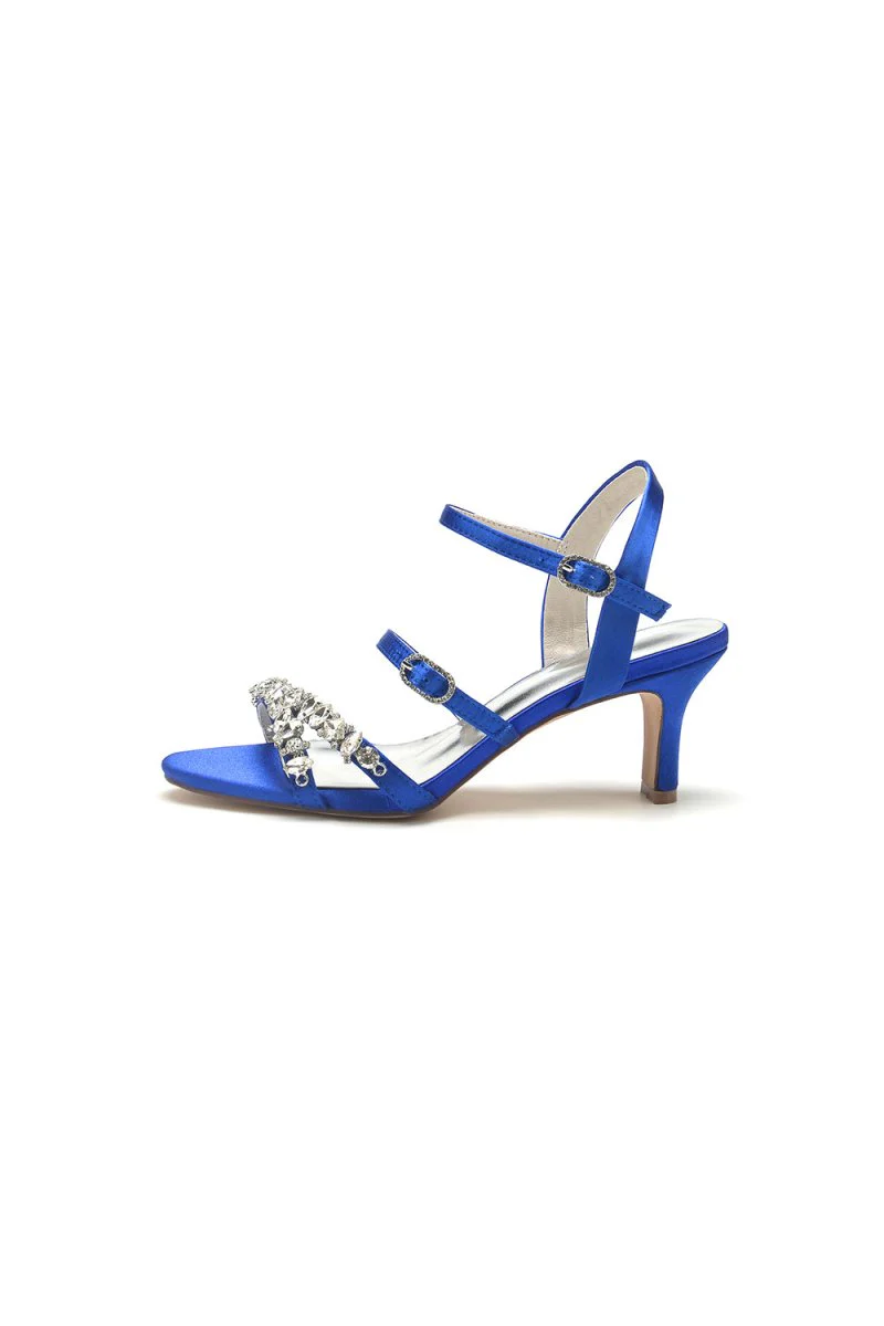 Open Toe Chunky Heels with Rhinestone