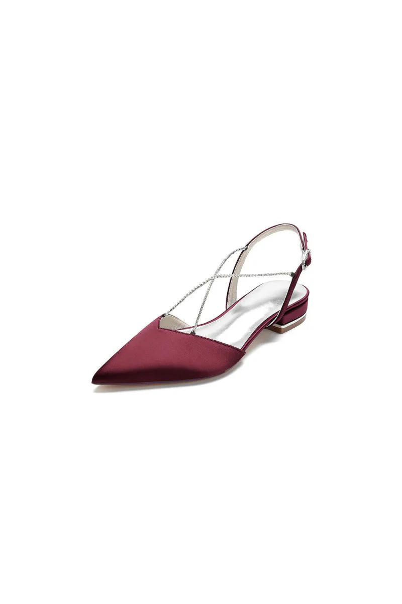 Satin Pointed Toe Beading Buckle Kitten Heels