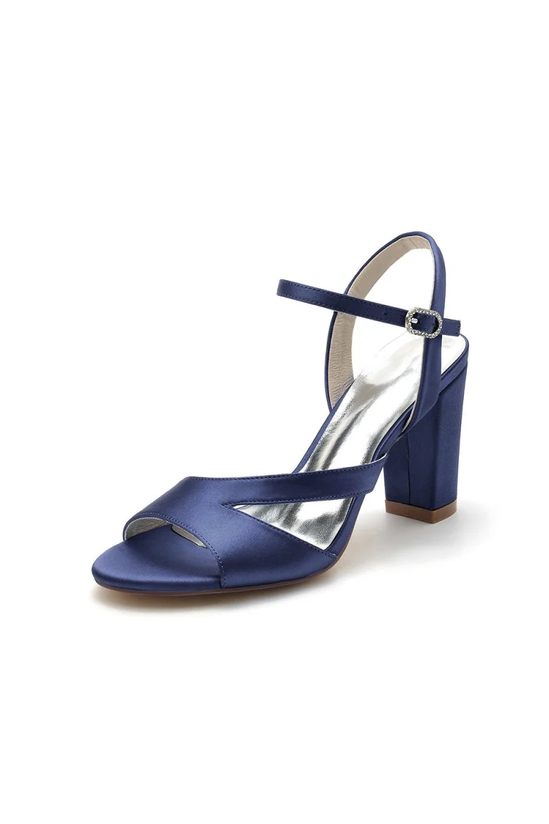 Simple Open Toe Block Heels with Ankle Strap